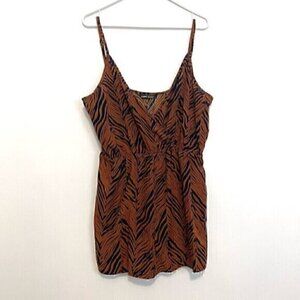 SHEIN Brown Navy Blue Zebra Animal Print Sleeveless Surplice Faux Wrap Romper 12